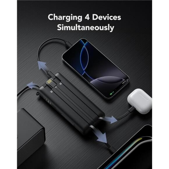 Portable Charger 20000mAh Built In Cables Fast Charging Power Bank for iPhone Sa - Picture 3 of 7